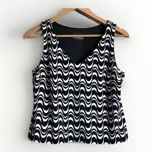 Positive Attitude Women Size P4 Black White Retro Sleeveless Top Blouse